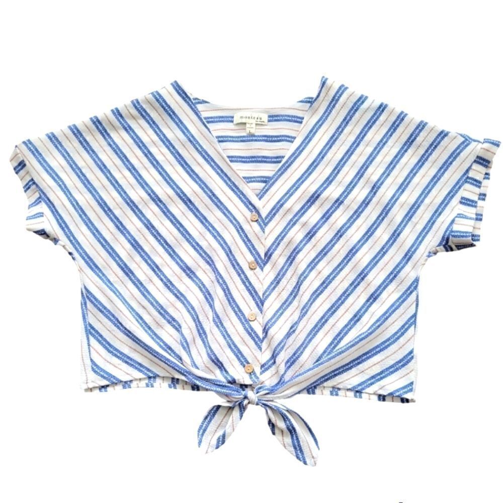 EC MONTEAU TIE IN THE FRONT BUTTON UP CROP TOP SZ. L